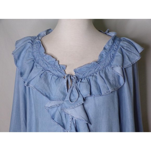🆕RALPH LAUREN Denim Ruffled Midi Dress Blue 16 - Picture 7 of 12